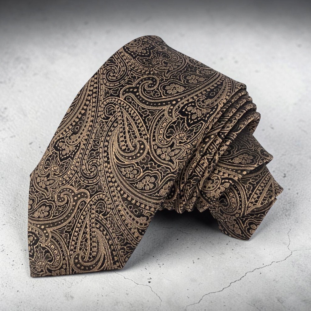 Jos A Bank Reserve Mens Tie Brown Tan 100% Silk Paisley Woven Classic 59x3.25